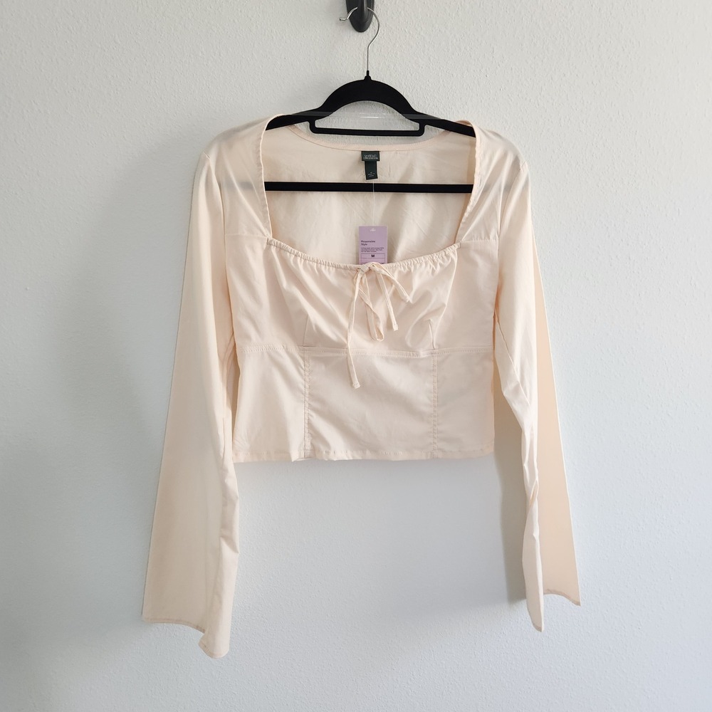 Avant-Garde Light Pink Long Sleeve Square Neck Tie Front Top Shirt size M